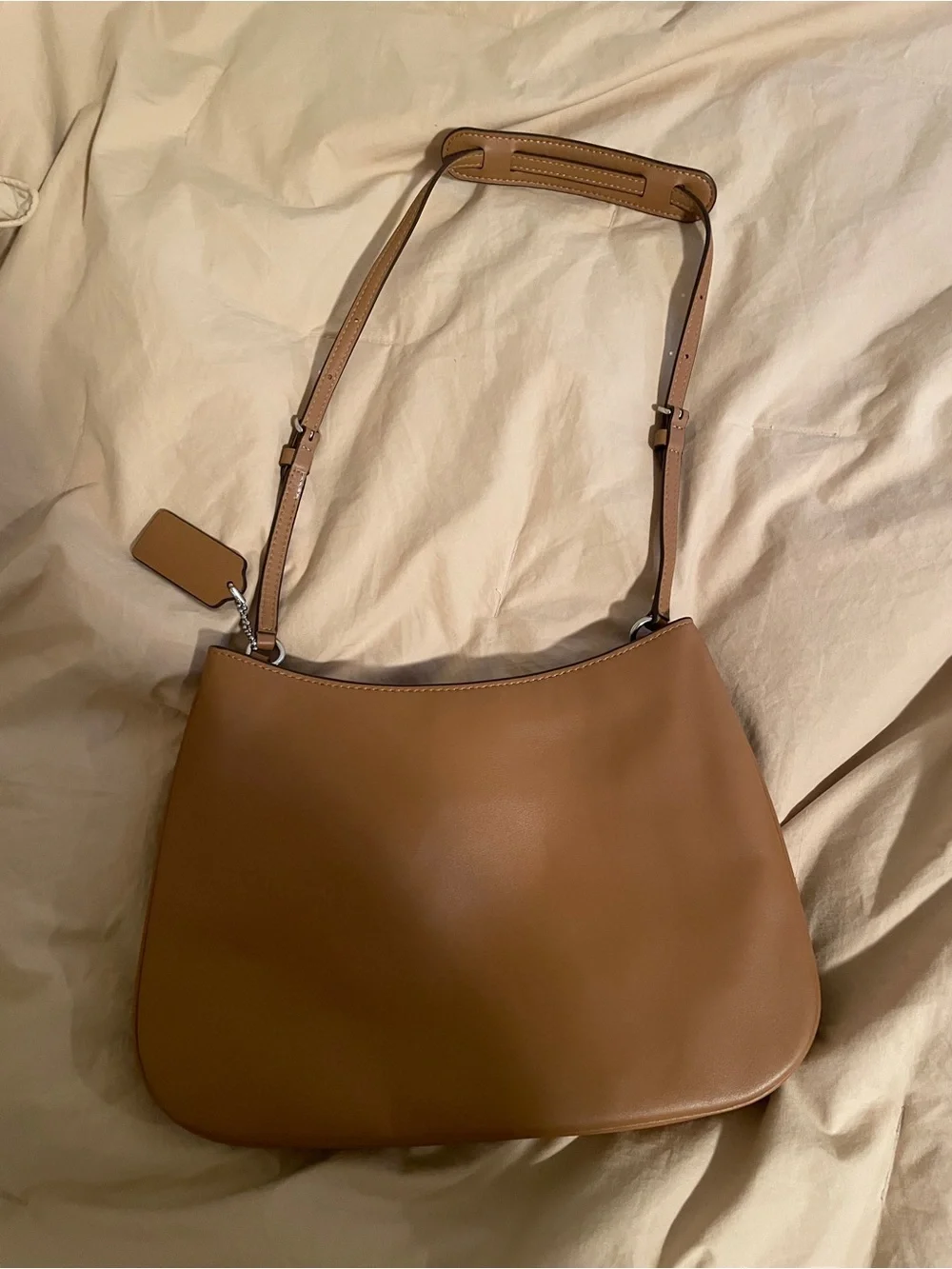 Coach Tan Smooth Leather Shoulder Hobo with Silver Logo